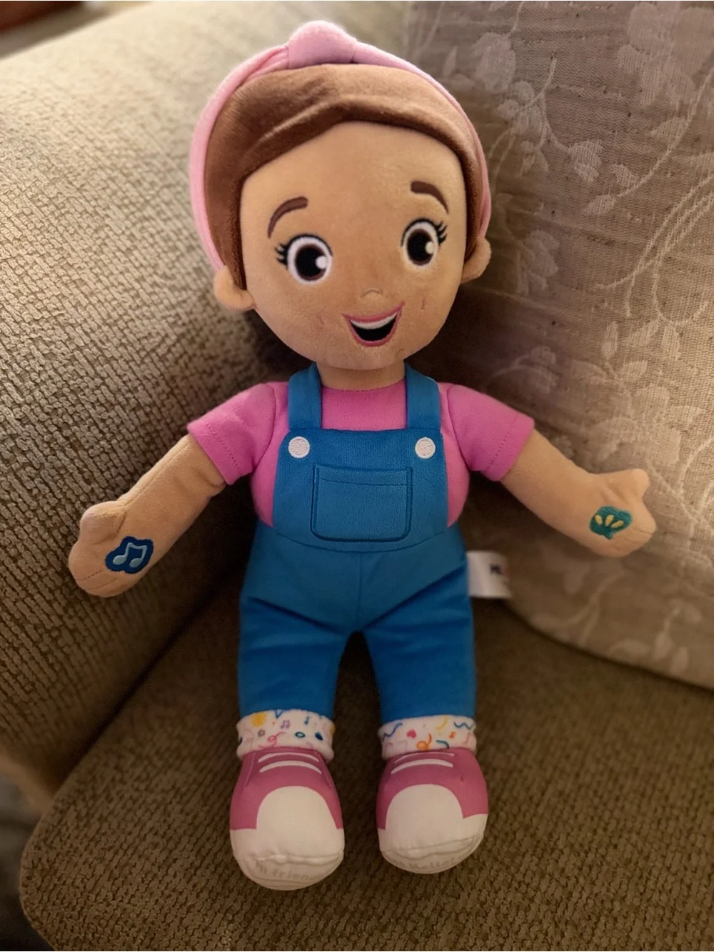 Plush Doll in Pink & Blue Overalls - Kids Toy